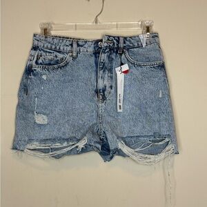Zara Light Blue high rise rigid Seamless distressed Denim zipper Shorts